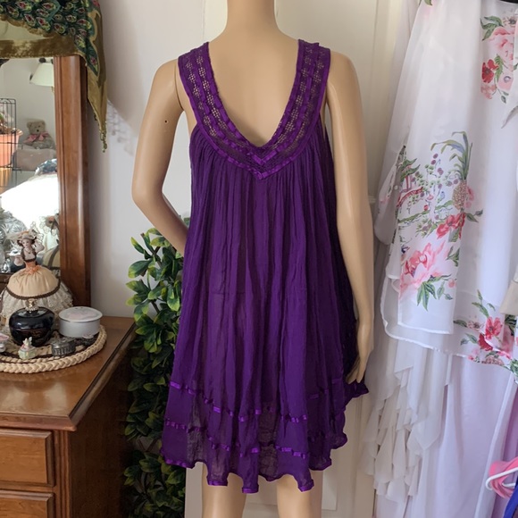 Purple Gauze sleeveless boho tunic mini dress babydoll top L - Picture 11 of 13